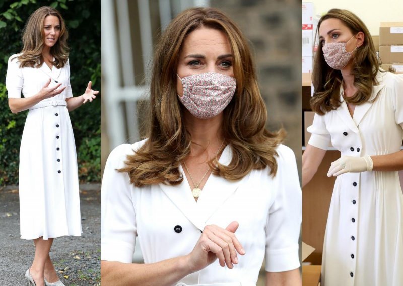 Prvi puta u javnosti s maskom na licu: Kate Middleton u već viđenoj bijeloj haljini odala počast voljenoj baki