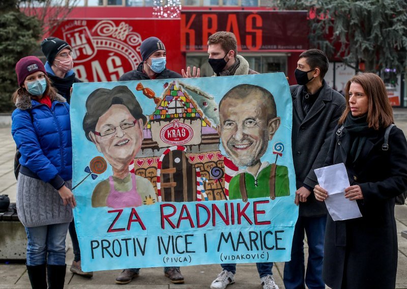 [FOTO/VIDEO] Radnička fronta stigla pred Kraš; Peović: Situacija je kritična, uništava se proizvodnja, krše radnička prava