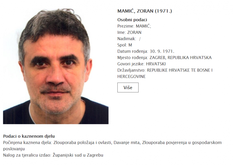 Policija raspisala tjeralicu za Zoranom Mamićem