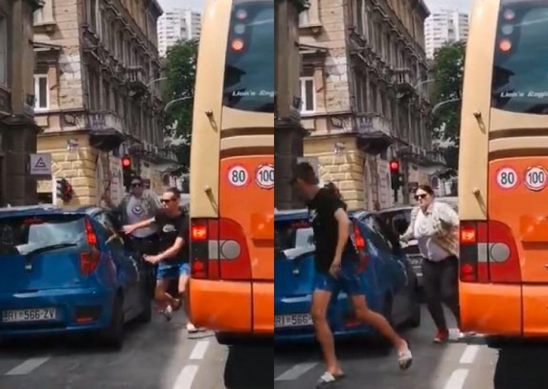 [VIDEO] Išao prigovoriti vozačici ispred sebe, pa se dao u bijeg nakon što je ona s palicom krenula na njega
