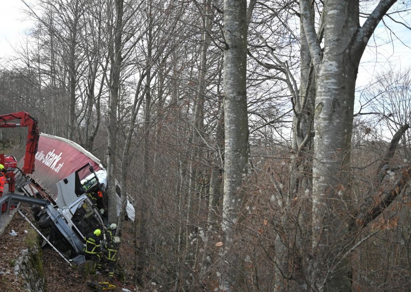 [FOTO] Stablo spriječilo da se kamion otkotrlja u provaliju, priklještenog vozača izvukli vatrogasci koji su detaljno opisali akciju spašavanja