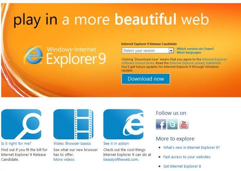 Internet Explorer 9 u zadnjoj 'radnoj' verziji