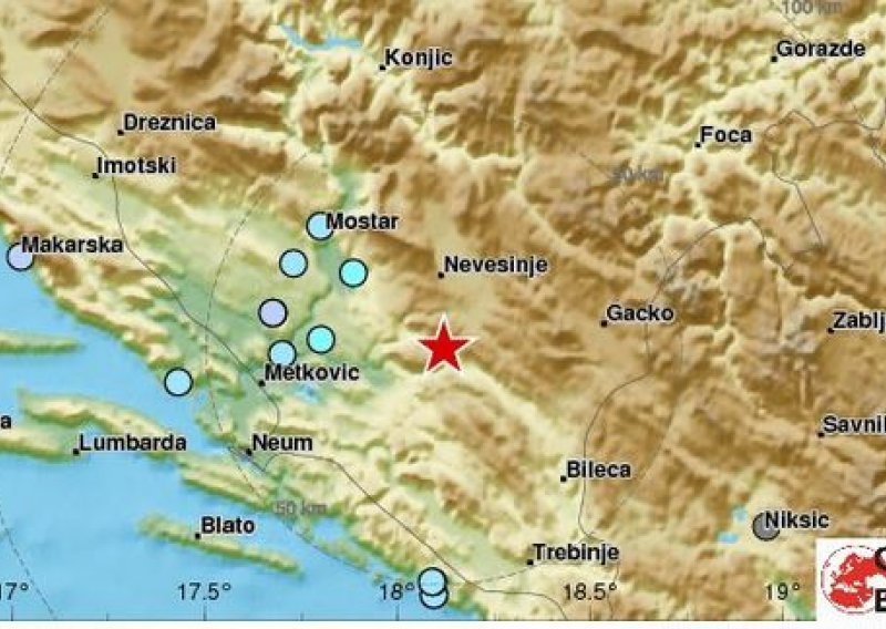Potres od 3,8 stupnjeva zatresao jug Hrvatske i BiH