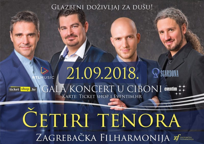 Vodimo vas na koncert Četiri tenora sa Zagrebačkom filharmonijom u Ciboni