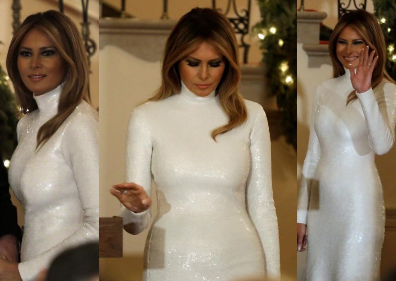 Bijeli Božić Melanije Trump: Prva dama ponovno modno nepogrešiva, ovoga puta u šljokičastoj Celine haljini