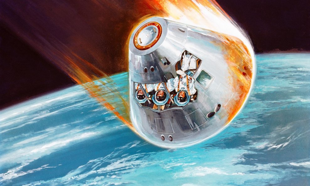 Umjetnički prikaz povratka kupole Apolla koji se vraća na Zemlju nakon putovanja na Mjesec.