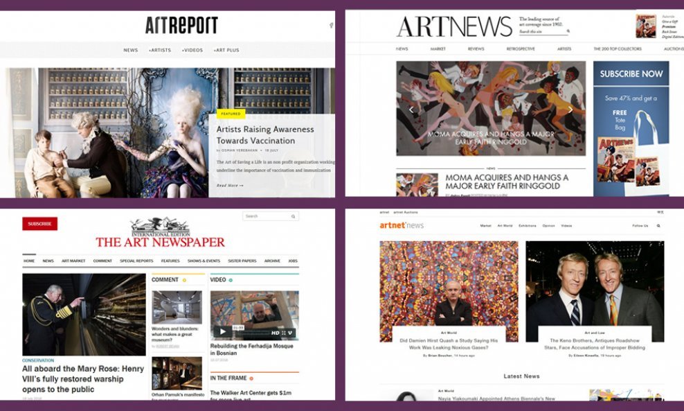 Art Report, Artnews, The Art Newspaper te Artnet našli su se među top deset portala za suvremenu umjetnost 