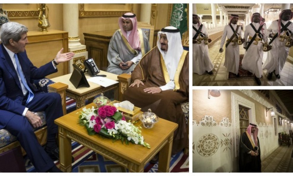 Američki državni tajnik John Kerry i saudijski kralj Salman kolaž