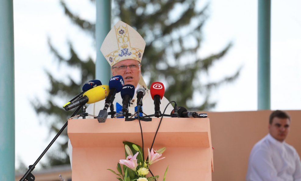 Nadbiskup Đuro Hranić tijekom propovijedi u Aljmašu