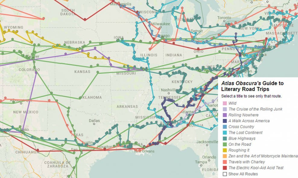 Interaktivna mapa američkih književnih putovanja