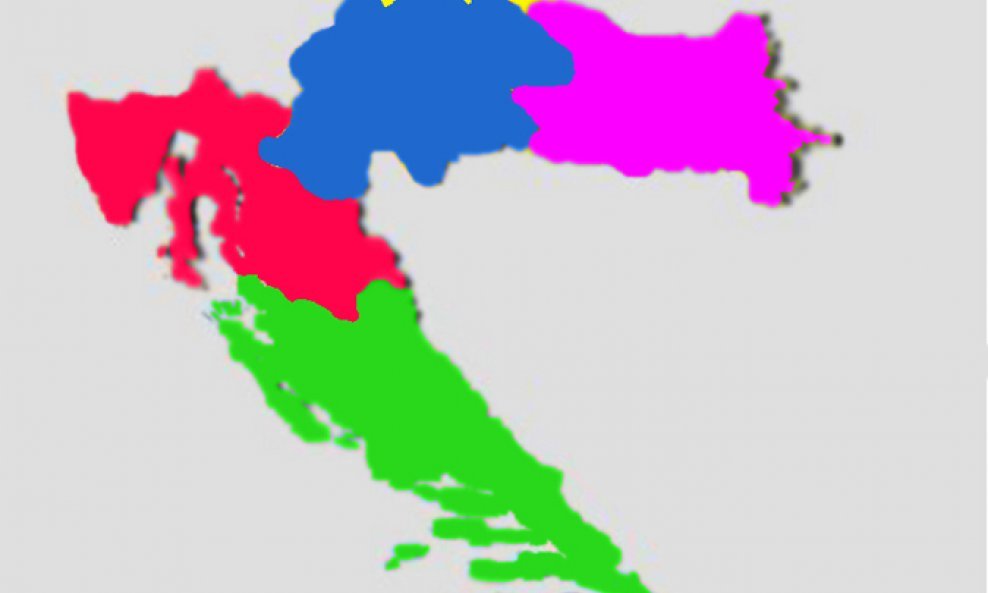Hrvatska karta-podjela-5-regija