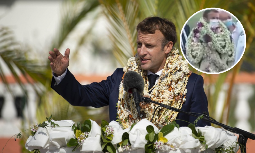 Emmanuel Macron u posjetu Francuskoj Polineziji (snimka zaslona lažnog videa u krugu)