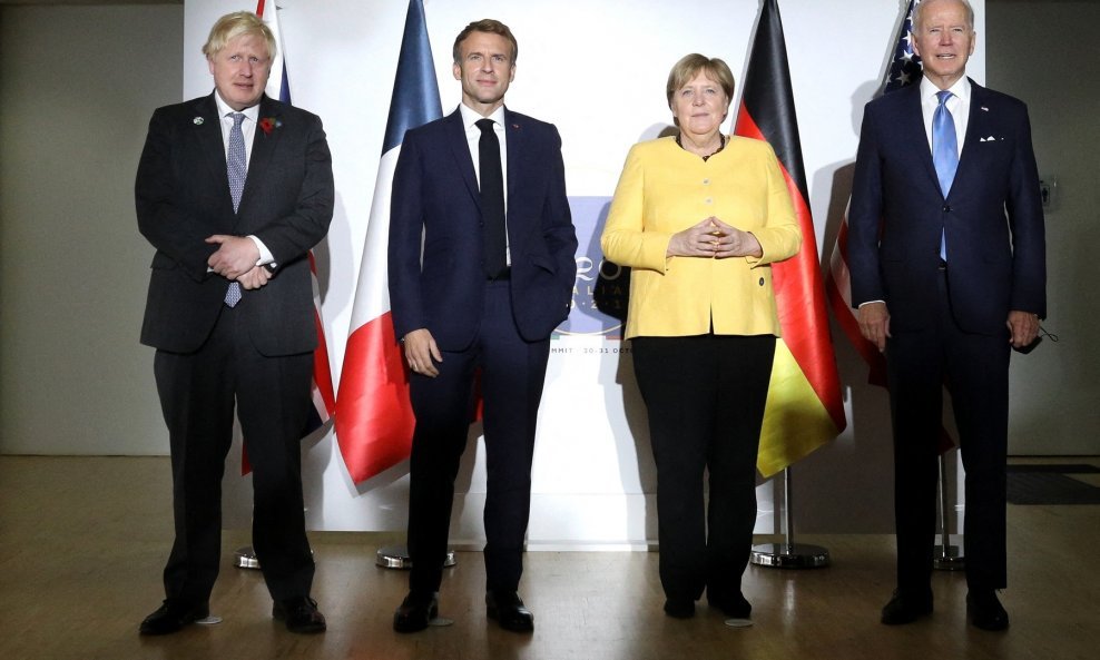 Boris Johnson, Emmanuel Macron, Angela Merkel, Joe Biden