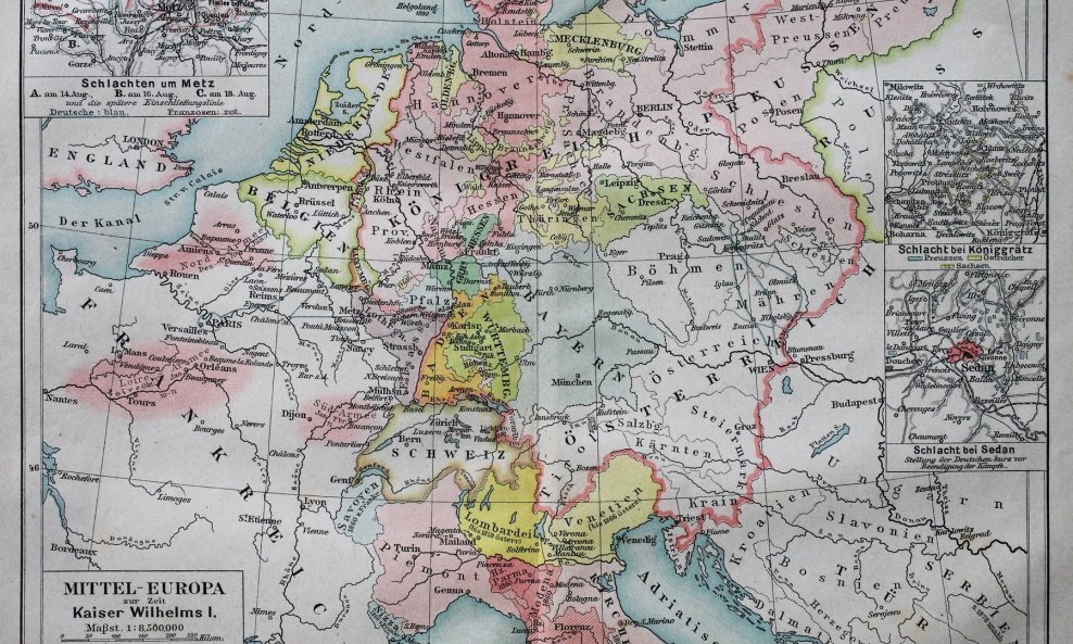 Povijesna karta srednje Europe iz vremena cara Wilhelma I.
