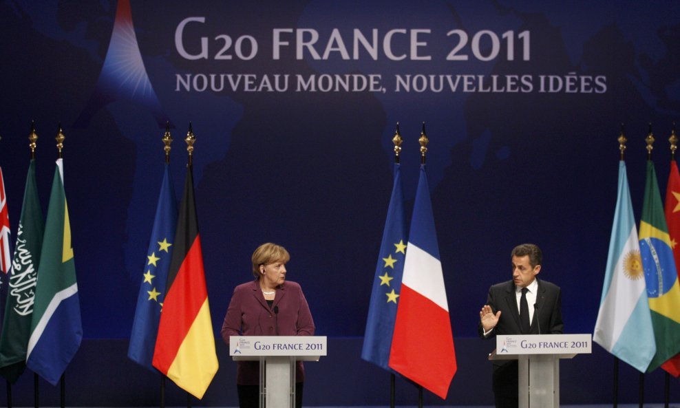 Angela Merkel i Nicolas Sarkozy na sastanku G 20 u Cannesu