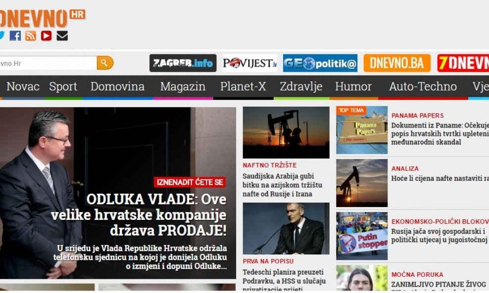 Naslovnica portala dnevno.hr