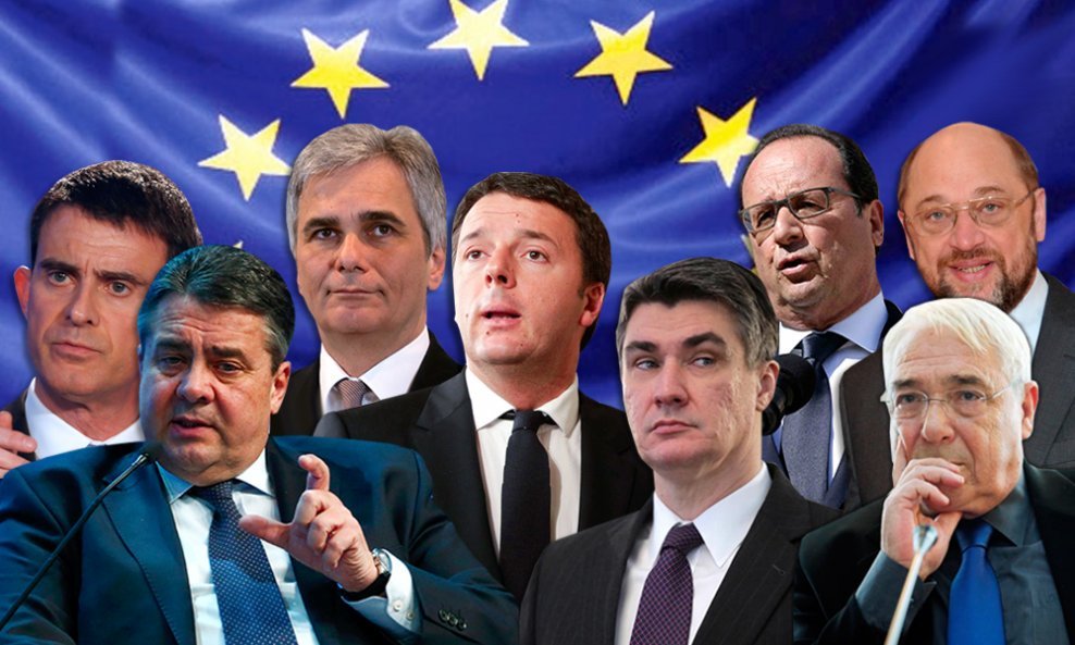 Europski socijaldemokrati - Sigmar Gabriel, Martin Schulz, Francois Hollande, Zoran MIlanović, Matteo Renzi, Antun Vujić. Manuel Valls, Werner Faymann