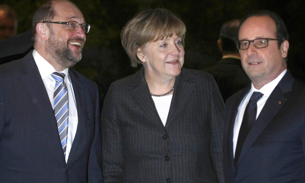 Martin Schulz, Angela Merkel i Francois Hollande