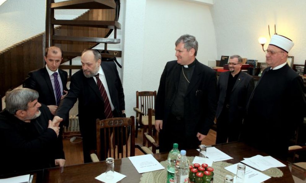 Rabin Moše Prelević, muftija Ševko Omerbašić, biskup Vlado Košić i protojerej Marinko Jureti