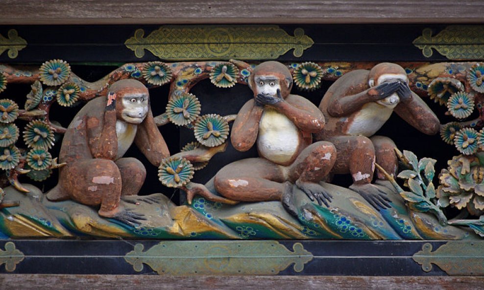 Reprodukcija 'tri mudra majmuna' u hramu Tosho-gu u japanskom Nikkou