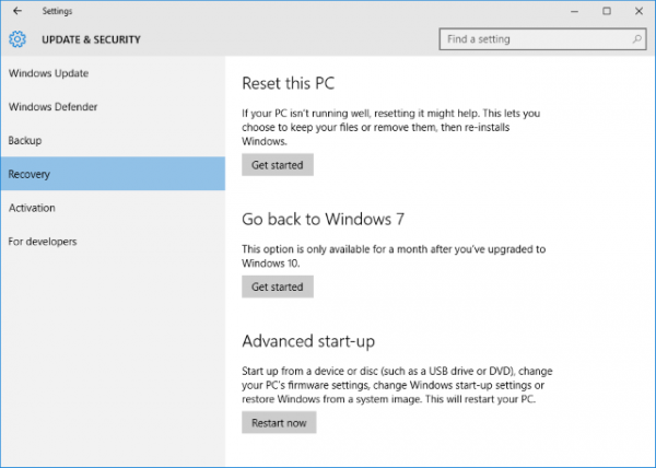 Windows 10, povratak na stariju verziju OS-a Microsoft