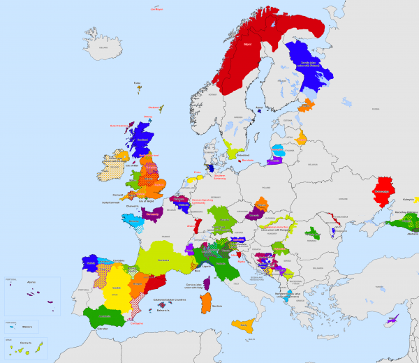 Karta separatističkih pokreta u Europi prema Wikipediji 
