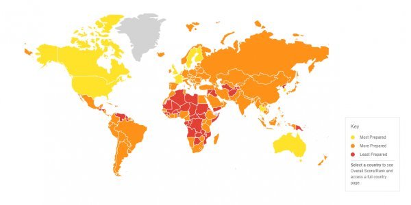 Globalnom indeksa zdravstvene sigurnosti: najsigurnije zemlje obojane su žutom bojom
