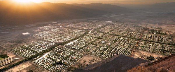 Umjetnička vizija održivog zelenog grada Telose koji u pustinji želi do 2030. podići milijarder Marc Lore