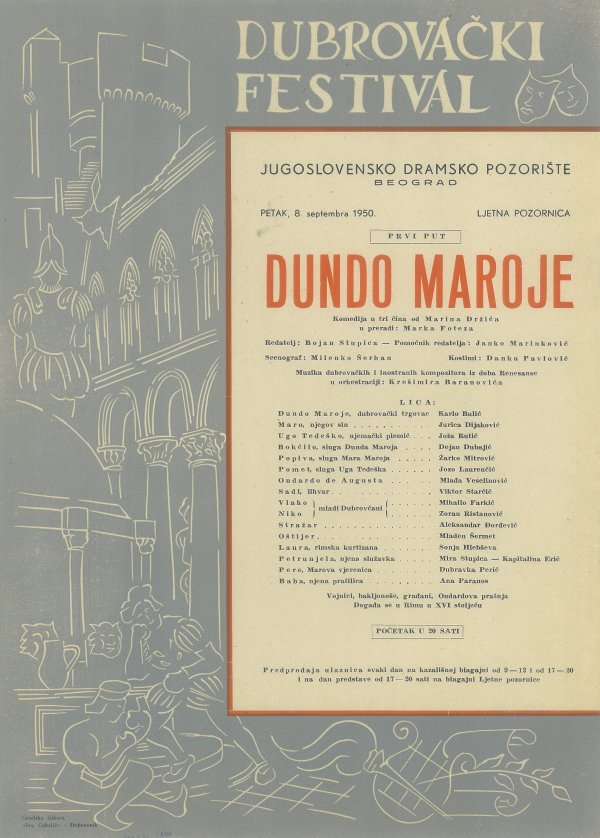 Plakat za predstavu 'Dundo Maroje' Bojana Stupice, 1950. Hrvoje Ivanković