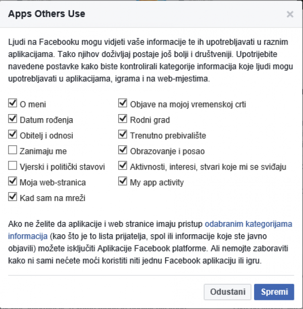 Facebook privatnost aplikacije