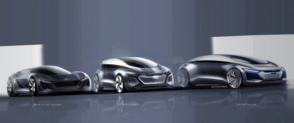 Tri koncepta Audija za budućnost: PB e-tron Concept, AI: ME Concept i ALCON Concept (slijeva na desno)