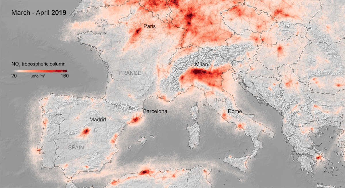 Koncentracije dušičnog oksida nad Europom uoči i nakon zatvaranja zbog pandemije Covida-19