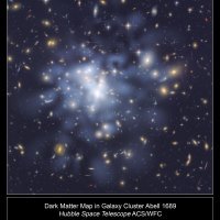 NASA Hubble Space Telescope image shows the distribution of dark matter in the center of the giant galaxy cluster Abell 1689, containing about 1000 galaxies and trillions of stars