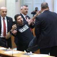 Ivan Pernar u majici 'HDZ lopovi' izbačen iz sabornice