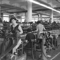 Pogon Tvornice kože, obuće i gumenih proizvoda cipela, oko 1965., dio studije grada Karlovca i industrije u okolici uoči izložbe Karlovac 1945.–1965. održane u Gradskom muzeju Karlovac