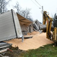 Vozač kamiona punog kukuruza sletio u putni jarak i prevrnuo se