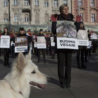 Zagreb: Performans Prijatelja životinja na Trgu bana Josipa Jelačića
