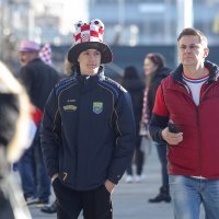 Hrvatski navijači u Grazu čekaju početak utakmice između Hrvatske i Bjelorusije