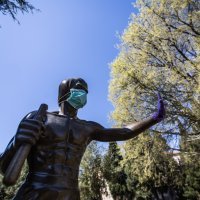 Mostar: Kip Brucea Leeja osvanuo sa zaštitnom maskom i rukavicama