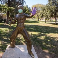 Mostar: Kip Brucea Leeja osvanuo sa zaštitnom maskom i rukavicama