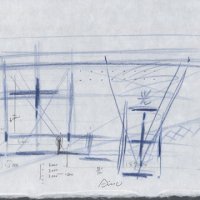 Tadao Ando - Crkva svjetla, 2020., olovka u boji na japanskom papiru