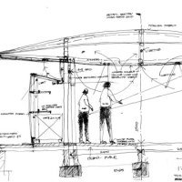 Glenn Murcutt - Paviljon M, Vrtovi kraljice Viktorije, Melbourne, Australija, 2019., tuš i olovka na papiru
