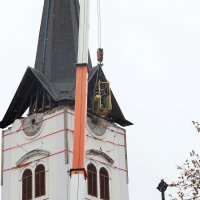 Andrej Plenković i Tomo Medved u Sisku uoči skidanja zvonika katedrale