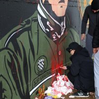 Mural Mihajlu Hrastovu zaliven crvenom bojom