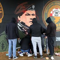 Mural Mihajlu Hrastovu zaliven crvenom bojom