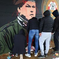 Mural Mihajlu Hrastovu zaliven crvenom bojom