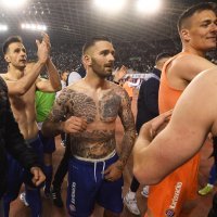 Slavlje Hajduka nakon pobjede u derbiju; Hajduk-Dinamo, 20.4.2022.