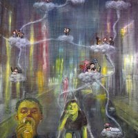 Drunk Biking, 61x45cm, 24x18”, Oil on canvas, 2022