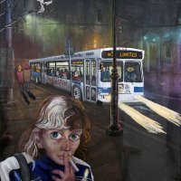 Josipa smoking, 60x50cm, 24x20”, Reverse glass painting with oil on paper, 2022