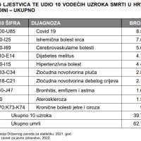 Vodeći uzroci smrti u Hrvatskoj 2021.